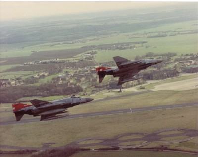 56 Sqn F-4M Phantom FGR2s over RAF Wattisham 1991