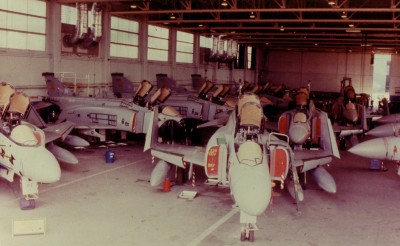 Phantom FGR1s in store - 1 Hangar RAF Wattisham 1991